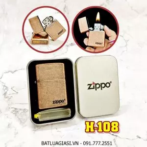 BẬT LỬA ZIPPO ĐỒNG CỔ TRƠN (CÓ MỘC ĐÁY) - (HỘP THIẾC KÈM XĂNG) H-108