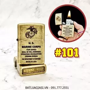 BẬT LỬA ZIPPO VÀNG CỔ U.S MARINE CORPS (THỦY QUÂN LỤC CHIẾN HOA KỲ) (CÓ MỘC ĐÁY) - (XÀI XĂNG) #101