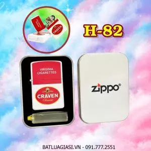 BẬT LỬA ZIPPO SƠN TĨNH ĐIỆN 2 MẶT HÌNH GÓI THUỐC LÁ CRAVEN (HỘP THIẾC KÈM XĂNG) H-82