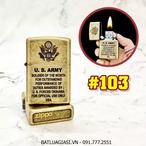 BẬT LỬA ZIPPO VÀNG CỔ U.S ARMY (QUÂN ĐỘI MỸ) - (XÀI XĂNG) #103