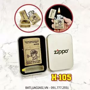 BẬT LỬA ZIPPO VÀNG CỔ HÌNH ĐẠI TƯỚNG DOUGLAS MACARTHUR (ĐẠI TƯỚNG QUÂN ĐỘI MỸ) (CÓ MỘC ĐÁY) - (HỘP THIẾC KÈM XĂNG) H-105