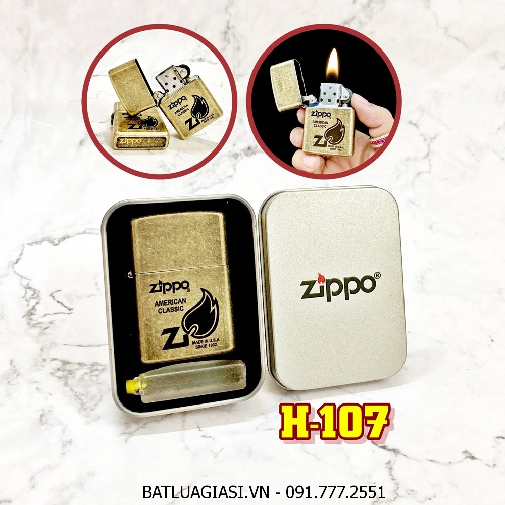 BẬT LỬA ZIPPO VÀNG CỔ AMERICAN CLASSIC 1932 (CÓ MỘC ĐÁY) - (HỘP THIẾC KÈM XĂNG) H-107