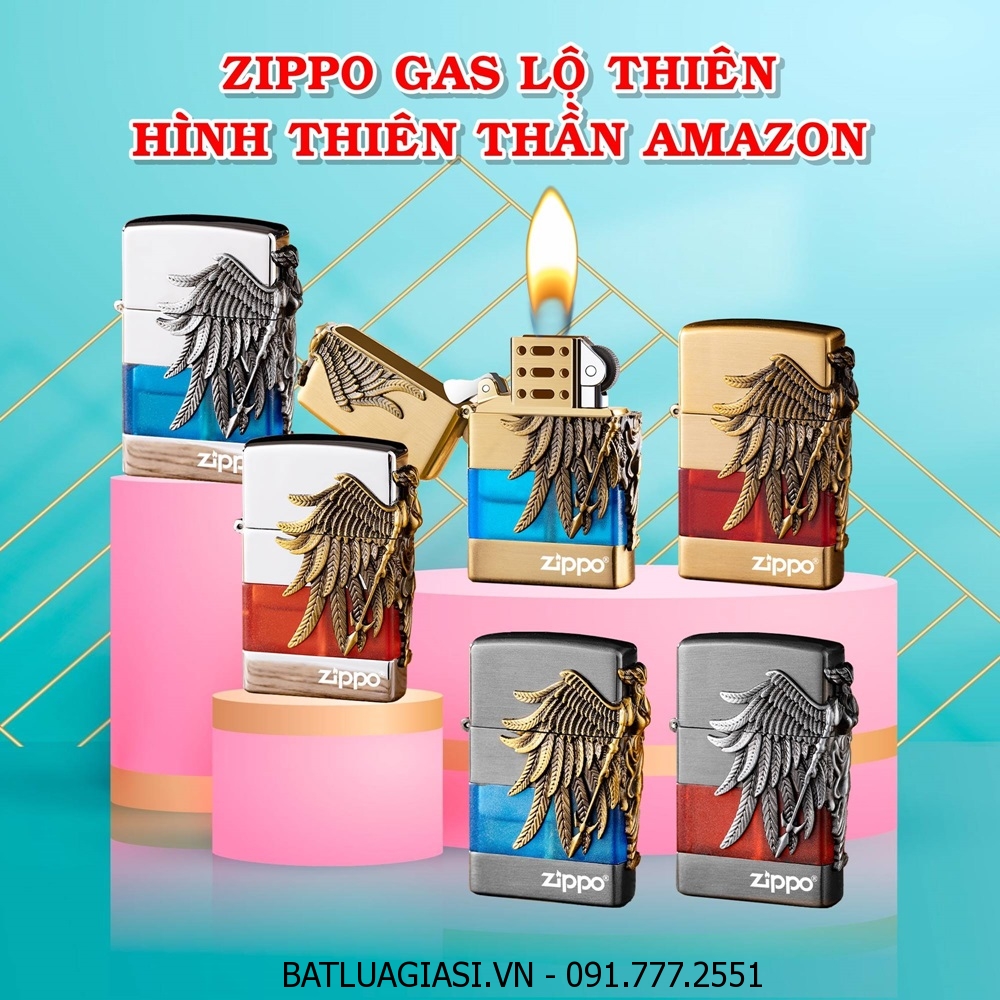 BẬT LỬA ZIPPO GAS LỘ THIÊN HÌNH THIÊN THẦN AMAZON - (XÀI GAS)