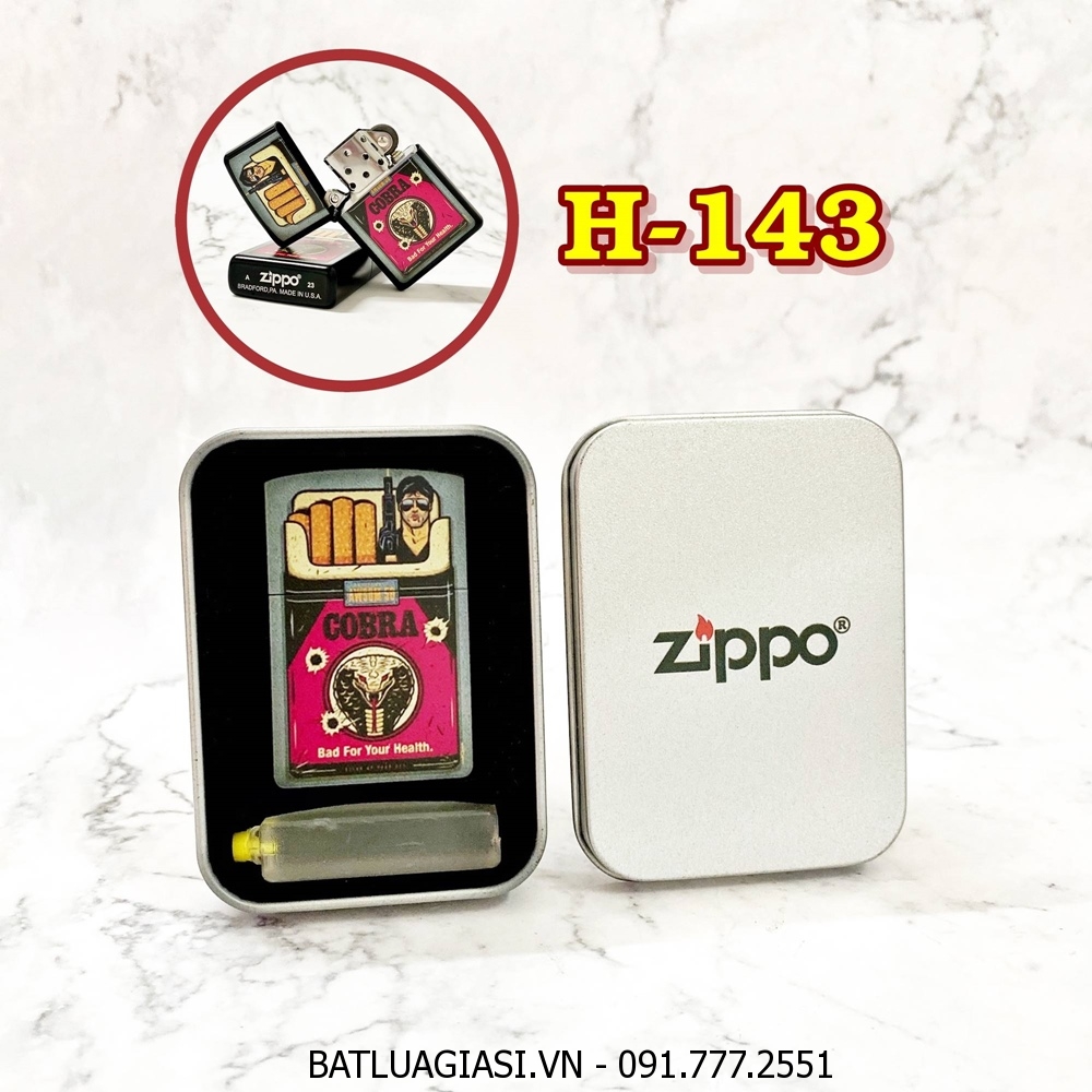 BẬT LỬA ZIPPO SƠN TĨNH ĐIỆN 2 MẶT KIỂU VINTAGE (CÓ MỘC ĐÁY) - (HỘP THIẾC KÈM XĂNG) H-143