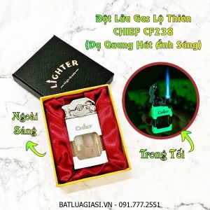 BẬT LỬA KHÈ GAS LỘ THIÊN CHIEF BÚNG TAY ĐÁNH LỬA CF238 (DẠ QUANG HÚT ÁNH SÁNG) (CÓ HỘP) - (XÀI GAS)