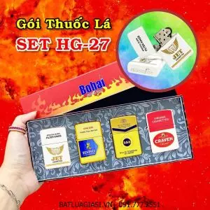 BỘ 4 BẬT LỬA ZIPPO SƠN TĨNH ĐIỆN 2 MẶT HÌNH GÓI THUỐC LÁ CÁC KIỂU "HERO - 555 - JET - CRAVEN" (HỘP GIẤY) - (XÀI XĂNG) SET HG-27