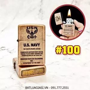 BẬT LỬA ZIPPO ĐỒNG CỔ U.S NAVY (HẢI QUÂN MỸ - HOA KỲ) (CÓ MỘC ĐÁY) - (XÀI XĂNG) #100