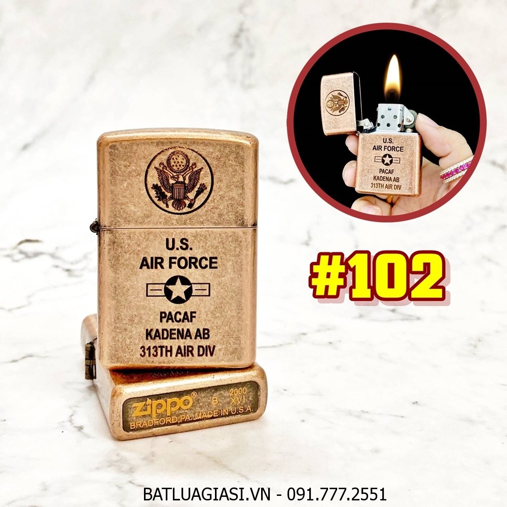 BẬT LỬA ZIPPO ĐỒNG CỔ U.S AIR FORCE (KHÔNG QUÂN MỸ) (CÓ MỘC ĐÁY) - (XÀI XĂNG) #102