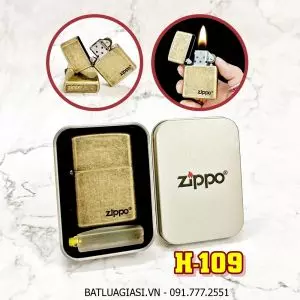BẬT LỬA ZIPPO VÀNG CỔ TRƠN (CÓ MỘC ĐÁY) - (HỘP THIẾC KÈM XĂNG) H-109