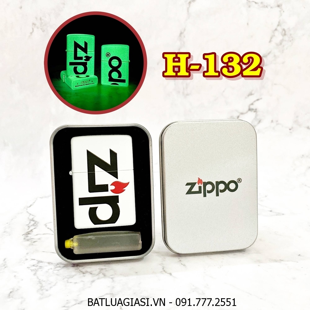 BẬT LỬA ZIPPO SƠN TĨNH ĐIỆN 2 MẶT LOGO ZIPPO ĐEN - DẠ QUANG HÚT ÁNH SÁNG (CÓ MỘC ĐÁY) - (HỘP THIẾC KÈM XĂNG) H-132