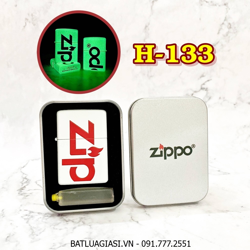 BẬT LỬA ZIPPO SƠN TĨNH ĐIỆN 2 MẶT LOGO ZIPPO ĐỎ - DẠ QUANG HÚT ÁNH SÁNG (CÓ MỘC ĐÁY) - (HỘP THIẾC KÈM XĂNG) H-133