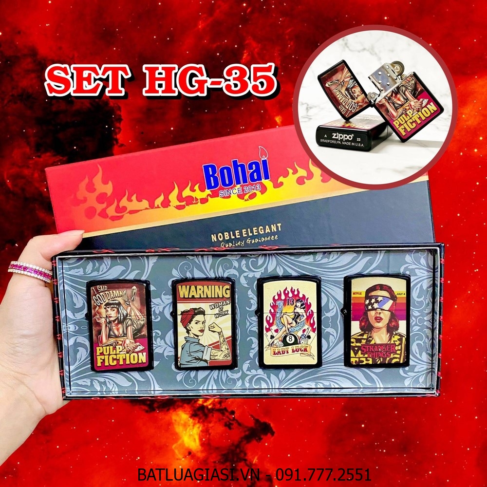 BỘ 4 BẬT LỬA ZIPPO SƠN TĨNH ĐIỆN 2 MẶT KIỂU VINTAGE (CÓ MỘC ĐÁY) - (XÀI XĂNG) SET HG-35