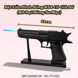 BẬT LỬA HÌNH SÚNG K54 KIM LOẠI CÓ GIÁ ĐỠ (M9 ĐẠI BÀNG SA MẠC) FULLBOX (SIZE: 22CM) (BẬT LỬA ĐỂ BÀN) - (XÀI GAS) #ĐEN NHÁM