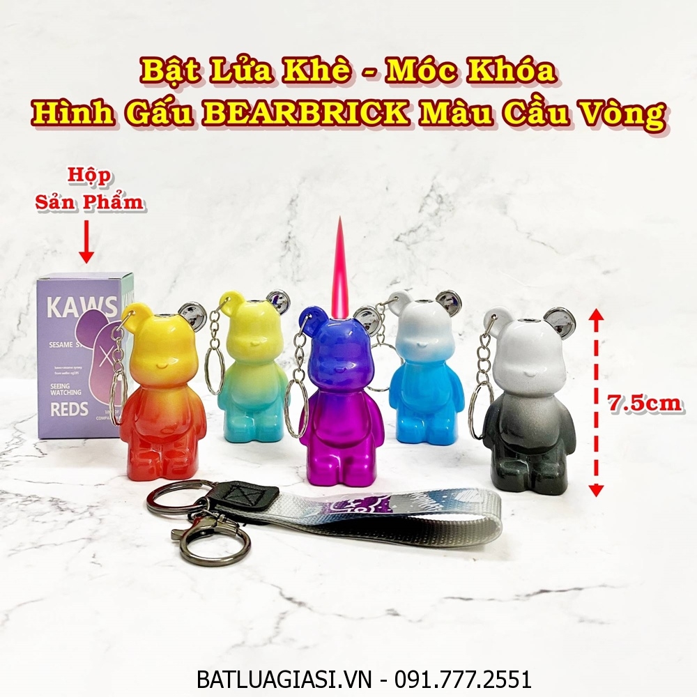 BẬT LỬA KHÈ MÓC KHÓA HÌNH GẤU BEARBRICK MÀU CẦU VÒNG - (XÀI GAS)