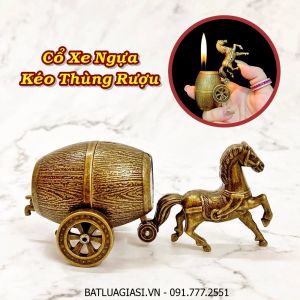BẬT LỬA HÌNH CỔ XE NGỰA KÉO THÙNG RƯỢU (BẬT LỬA ĐỂ BÀN) - (XÀI GAS)