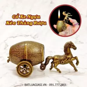 BẬT LỬA HÌNH CỔ XE NGỰA KÉO THÙNG RƯỢU (BẬT LỬA ĐỂ BÀN) - (XÀI GAS)