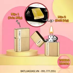 BẬT LỬA ZIPPO ZORRO 2 MỘC ĐÁY VÂN XƯỚC Z91329 (FULLBOX) - (XÀI XĂNG)