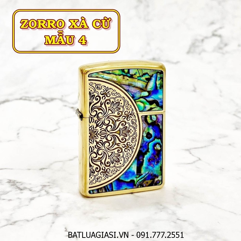 BẬT LỬA ZIPPO ZORRO ULTIMATE JUSTICE KHẢM XÀ CỪ KHẮC HOA VĂN (MẪU 4) (FULLBOX) - (XÀI XĂNG)