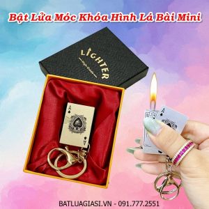 BẬT LỬA MÓC KHÓA HÌNH LÁ BÀI MINI (KIM LOẠI) (CÓ HỘP) - (XÀI GAS)