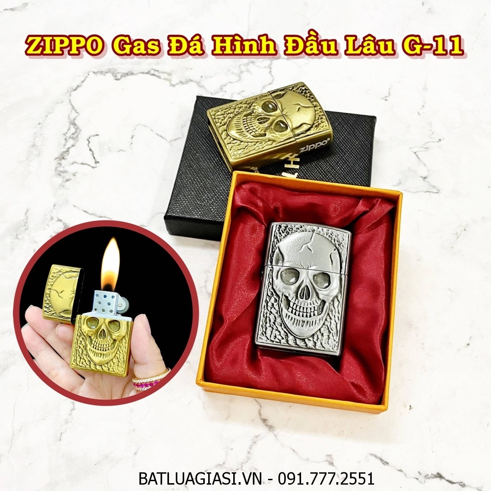 BẬT LỬA ZIPPO GAS ĐÁ HÌNH ĐẦU LÂU G-11 (CÓ HỘP) - (XÀI GAS)