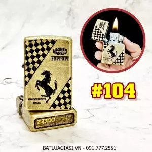 BẬT LỬA ZIPPO VÀNG CỔ LOGO SIÊU XE FERRARI (CÓ MỘC ĐÁY) - (XÀI XĂNG) #104