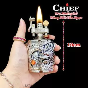 BẬT LỬA CHIEF XĂNG ĐÁ TRỤ KHỔNG LỒ HÌNH RỒNG NỔI CẨN NGỌC (FULLBOX) - (XÀI XĂNG) #BẠC