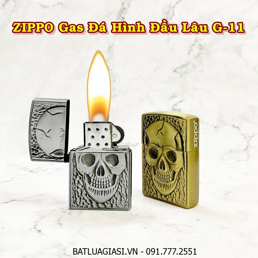 BẬT LỬA ZIPPO GAS ĐÁ HÌNH ĐẦU LÂU G-11 - (XÀI GAS)