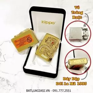 BẬT LỬA ZIPPO MỸ HÌNH RỒNG NỔI CẨN NGỌC - ĐỜI LA MÃ 1995 - RUỘT USA (CÓ TEM ĐỎ) - (XÀI XĂNG) #VÀNG