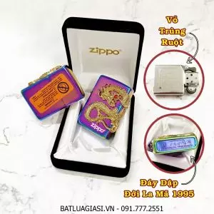 BẬT LỬA ZIPPO MỸ HÌNH RỒNG NỔI CẨN NGỌC - ĐỜI LA MÃ 1995 - RUỘT USA (CÓ TEM ĐỎ) - (XÀI XĂNG) #7 MÀU
