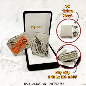 BẬT LỬA ZIPPO MỸ BẠC CỔ HÌNH NỔI "KING SKULL" - ĐỜI LA MÃ 1995 - RUỘT USA (CÓ TEM ĐỎ) - (XÀI XĂNG) #BẠC CỔ