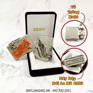 BẬT LỬA ZIPPO MỸ BẠC CỔ HÌNH NỔI "KING SKULL" - ĐỜI LA MÃ 1995 - RUỘT USA (CÓ TEM ĐỎ) - (XÀI XĂNG) #BẠC CỔ