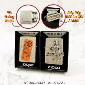 BẬT LỬA ZIPPO MỸ BẠC CỔ HÌNH NỔI CON NGỰA "MÃ ĐÁO THÀNH CÔNG" - ĐỜI LA MÃ 1995 - RUỘT USA (CÓ TEM ĐỎ) - (XÀI XĂNG) #BẠC CỔ