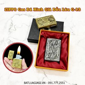 BẬT LỬA ZIPPO GAS ĐÁ HÌNH GIÀ ĐẦU LÂU G-13 (CÓ HỘP) - (XÀI GAS)